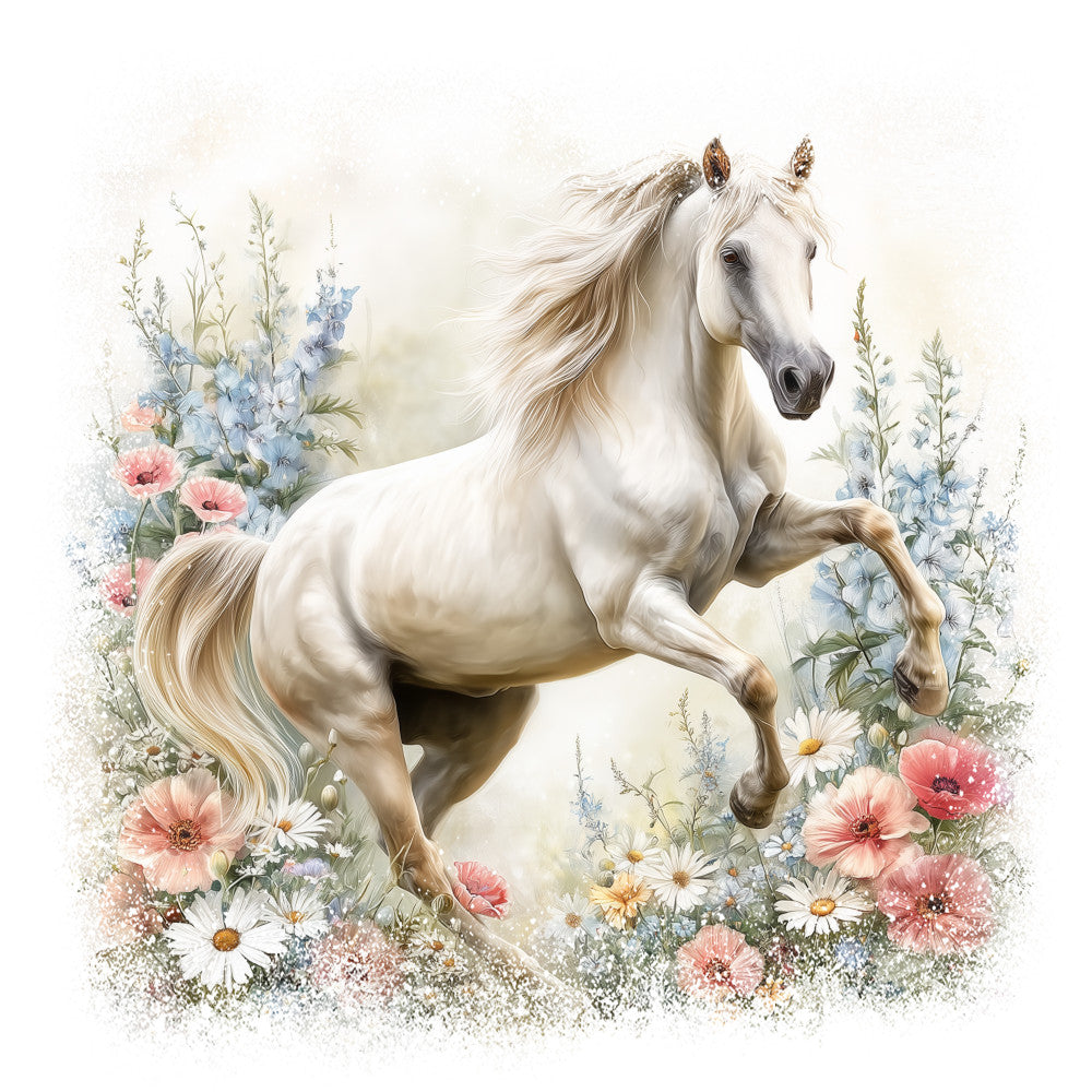 Horse in Field of Flowers Fabric Panel 13