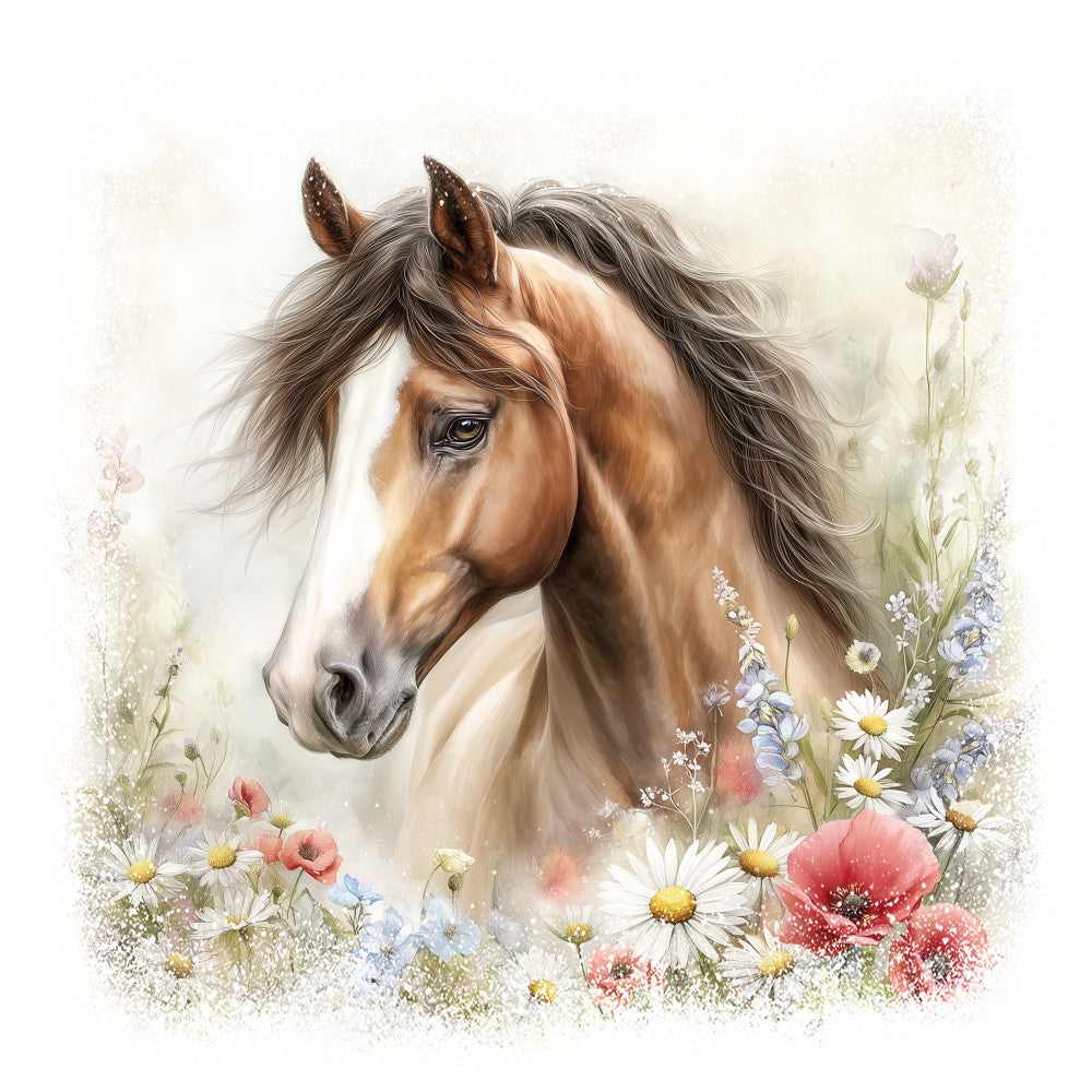 Horse in Field of Flowers Fabric Panel 14