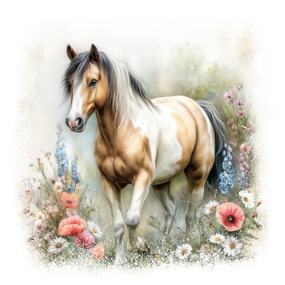 Horse in Field of Flowers Fabric Panel 15