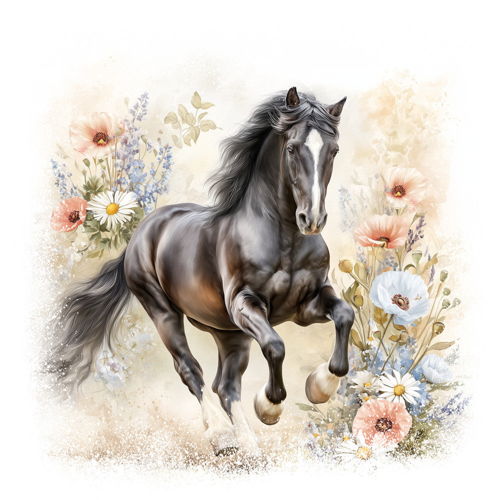 Horse in Field of Flowers Fabric Panel 16