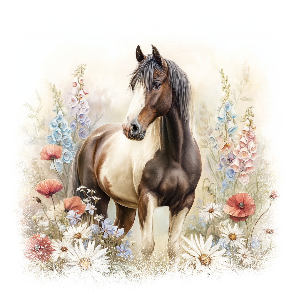Horse in Field of Flowers Fabric Panel 2