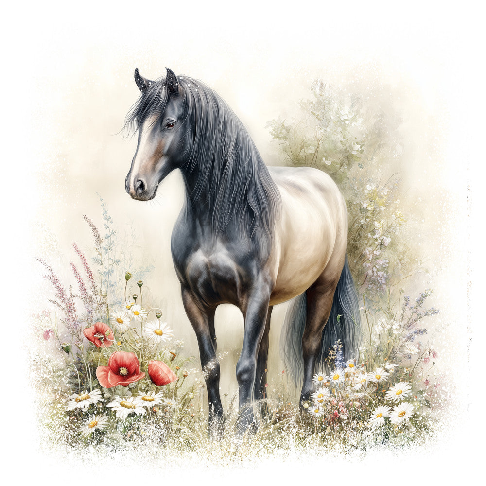 Horse in Field of Flowers Fabric Panel 3