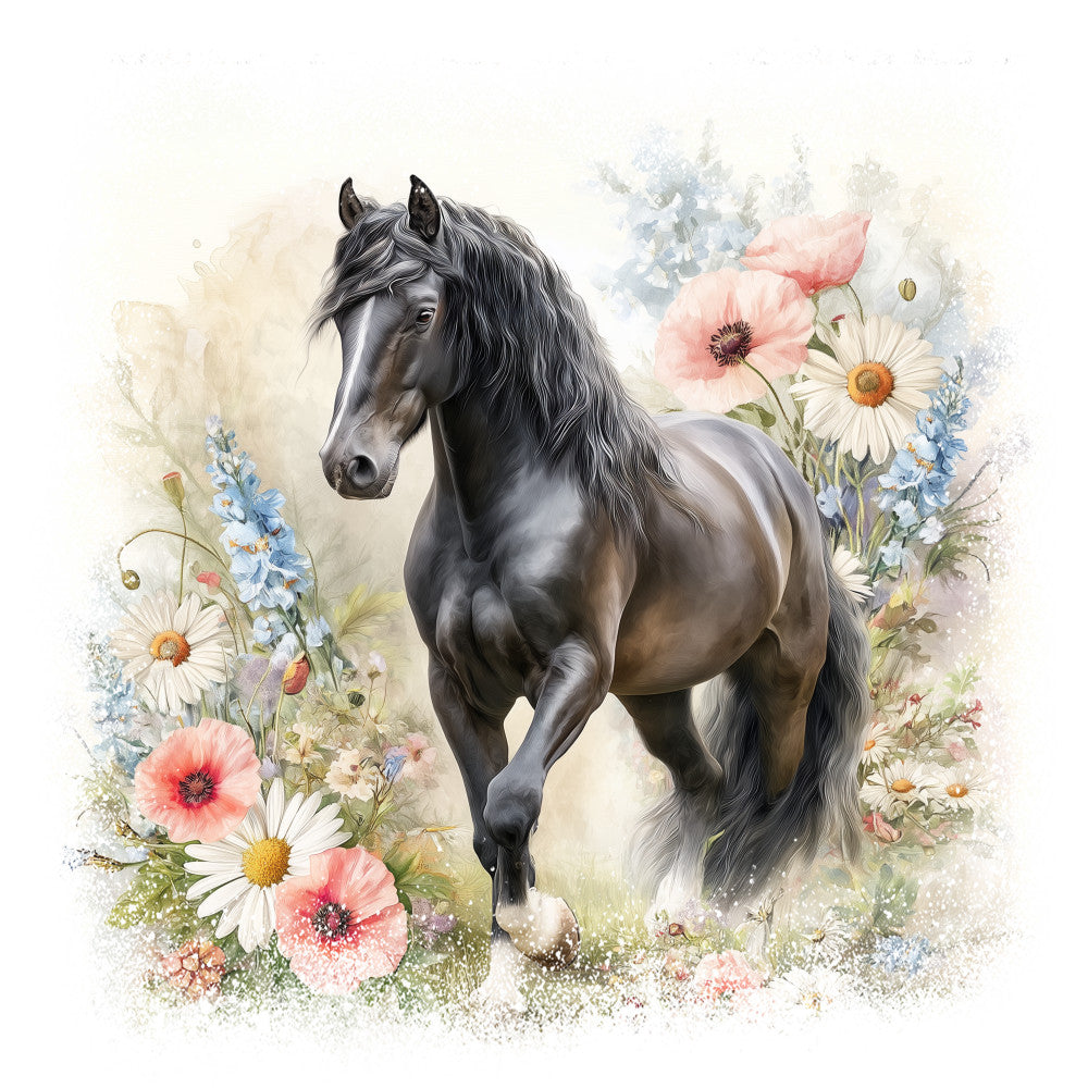 Horse in Field of Flowers Fabric Panel 4