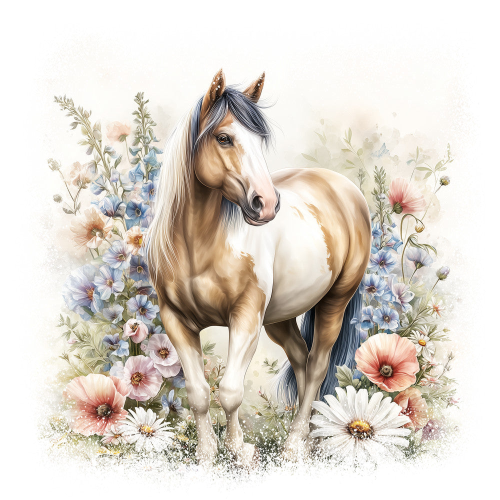 Horse in Field of Flowers Fabric Panel 5