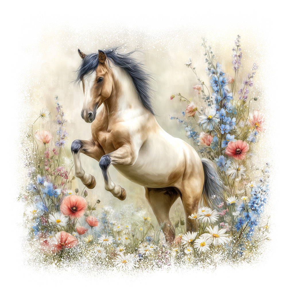 Horse in Field of Flowers Fabric Panel 6