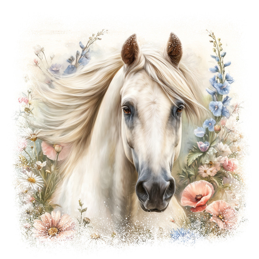 Horse in Field of Flowers Fabric Panel 7