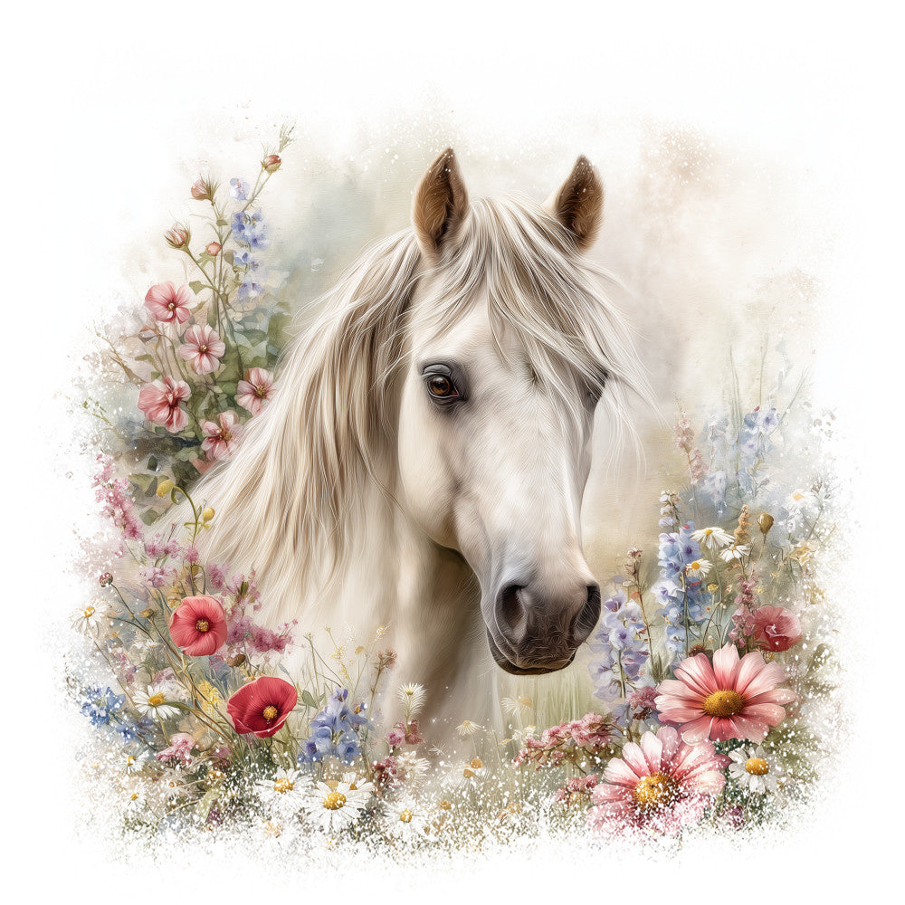 Horse in Field of Flowers Fabric Panel 8