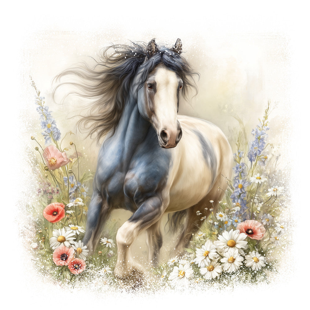 Horse in Field of Flowers Fabric Panel 9