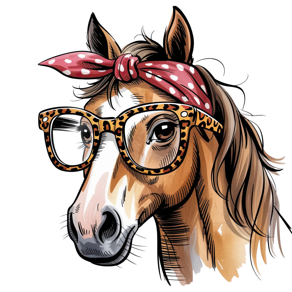 Horse with Glasses and Bandana Fabric Panel 1