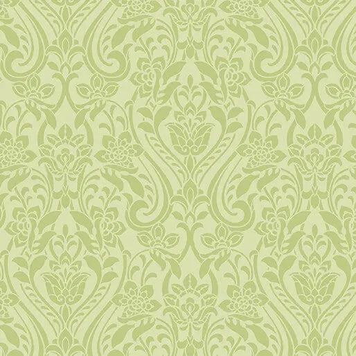Hummingbirds and Honeysuckle - Damask (Celery) 44" / 45" Fabric Per Yard The Fabric Company