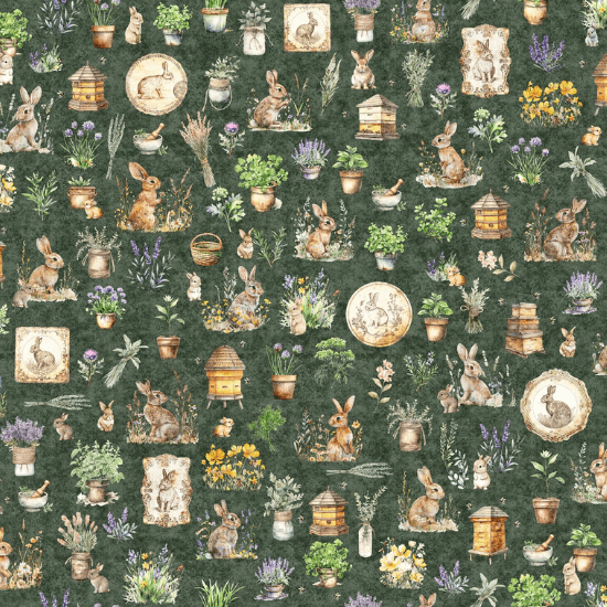 Hunny Bunny - Bunny Allover - Forest Green 44" / 45" Fabric Per Yard
