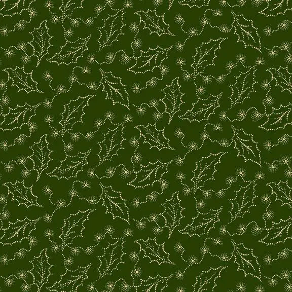 Hunter Green Holly Cozy Christmas Cotton Wideback Fabric per yard