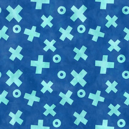 In The Beginning ABC's of Color X and O Blue quilting fabric