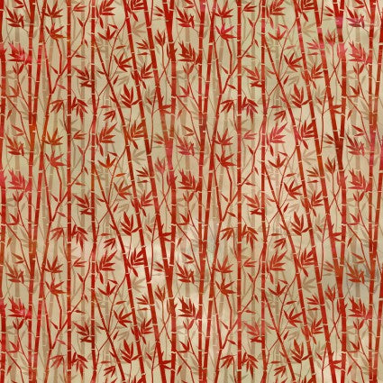 In The Beginning Fabrics Fabric Oriental Gardens Bamboo Red Cotton 44"/45" Fabric Per Yard