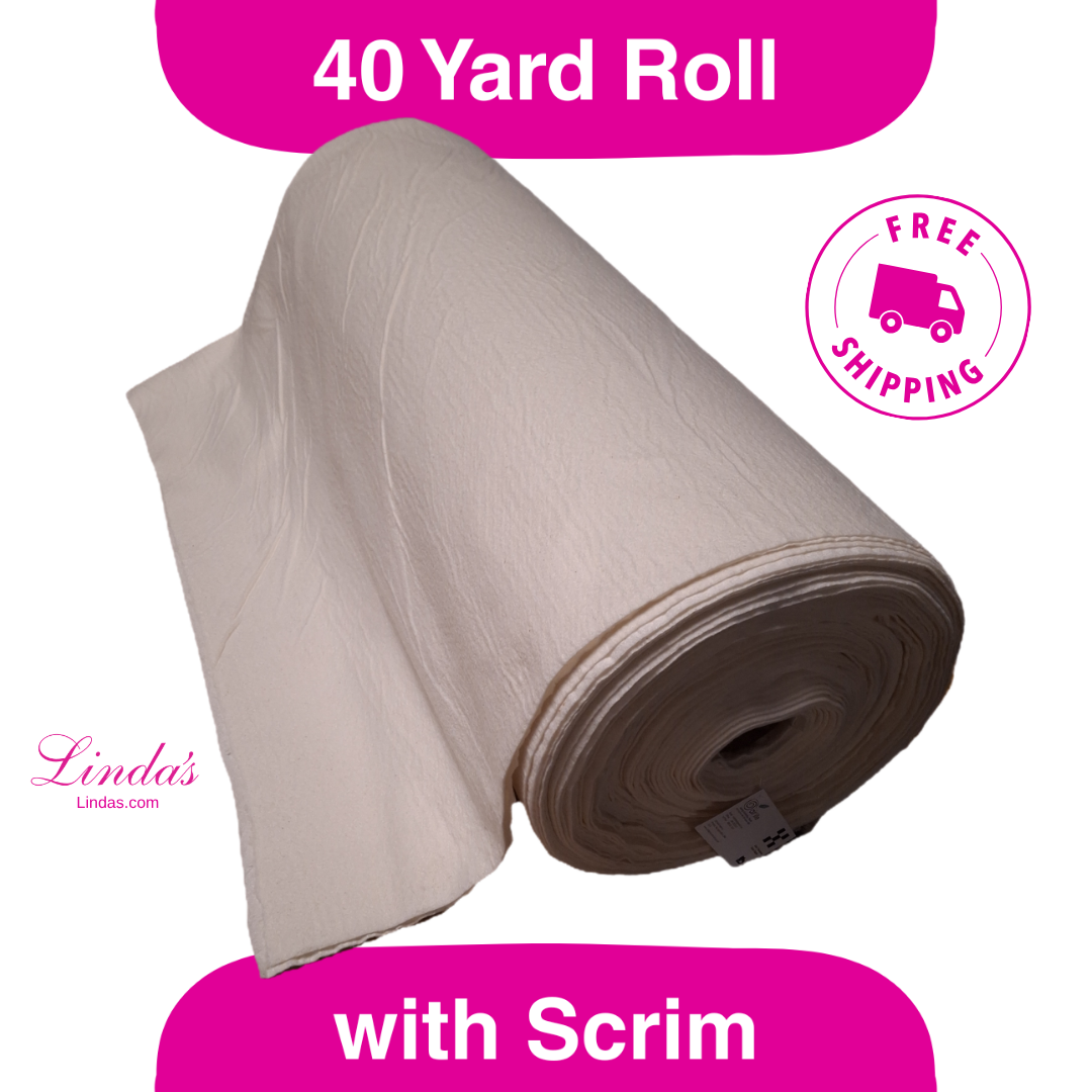 61" Wide Poly/Cotton Blend Batting with Scrim Liner, 40 yards