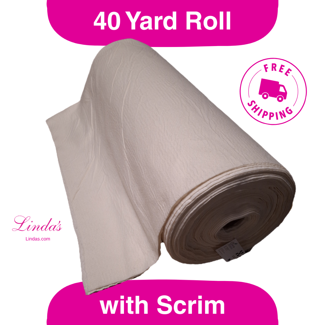 122" Wide Poly/Cotton Blend Batting with Scrim Liner, 40 yards
