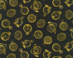 Instruments Of The Hours Black novelty quilting fabric by Robert Kaufman