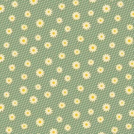 Aunt Graces Goes Scrappy Green Daisy floral quilting fabric by Marcus Fabrics