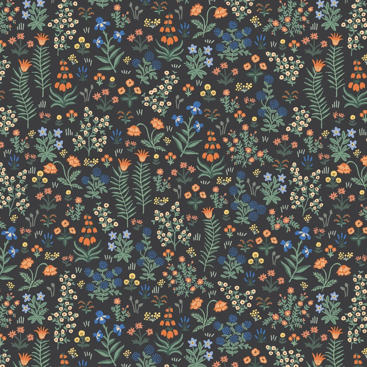 Caymont Menagerie Garden Black rayon floral fabric by Rifle Paper Co