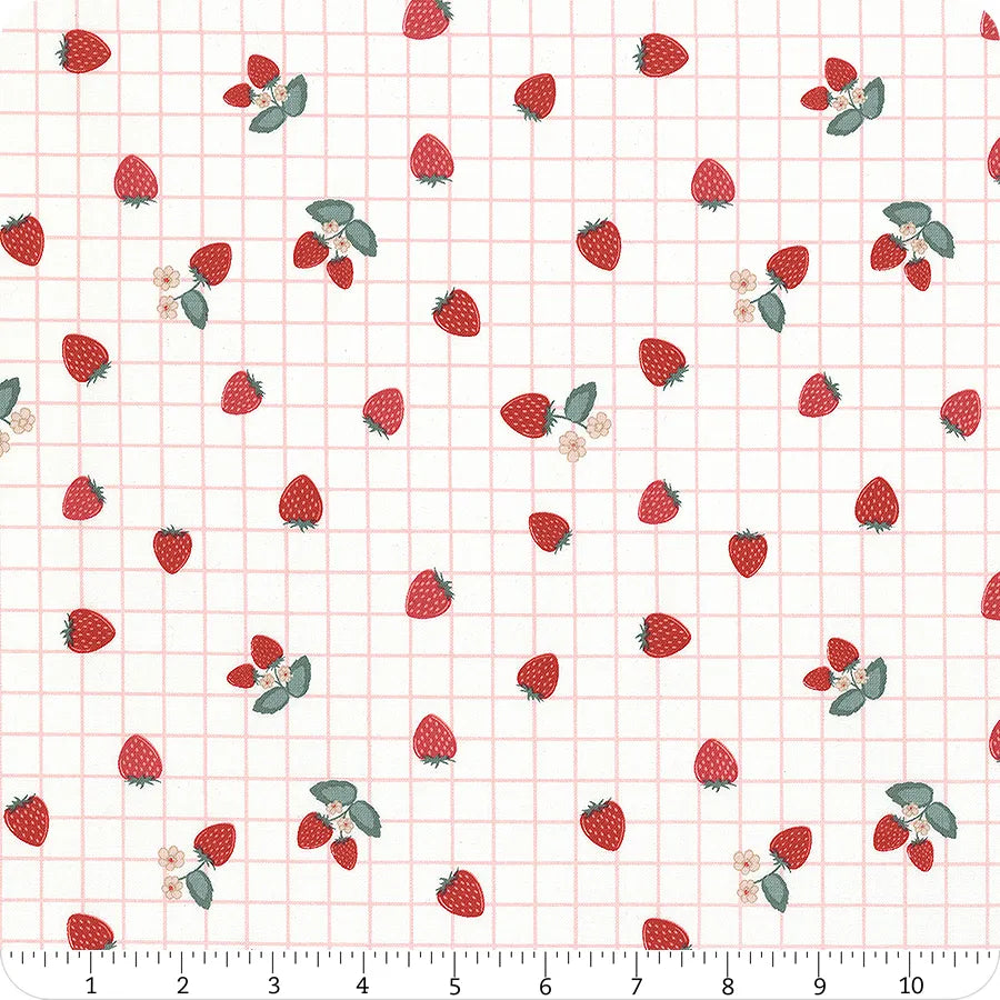 Berry Market Gingham Berries White plaid quilting fabric by Riley Blake