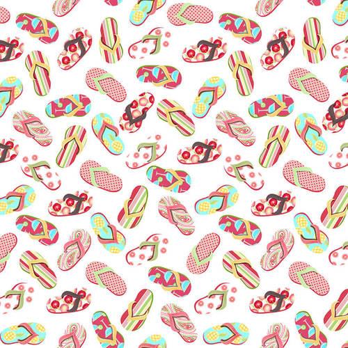 Lets Flamingle White Pink Flip Flops novelty quilting fabric by Blank Quilting