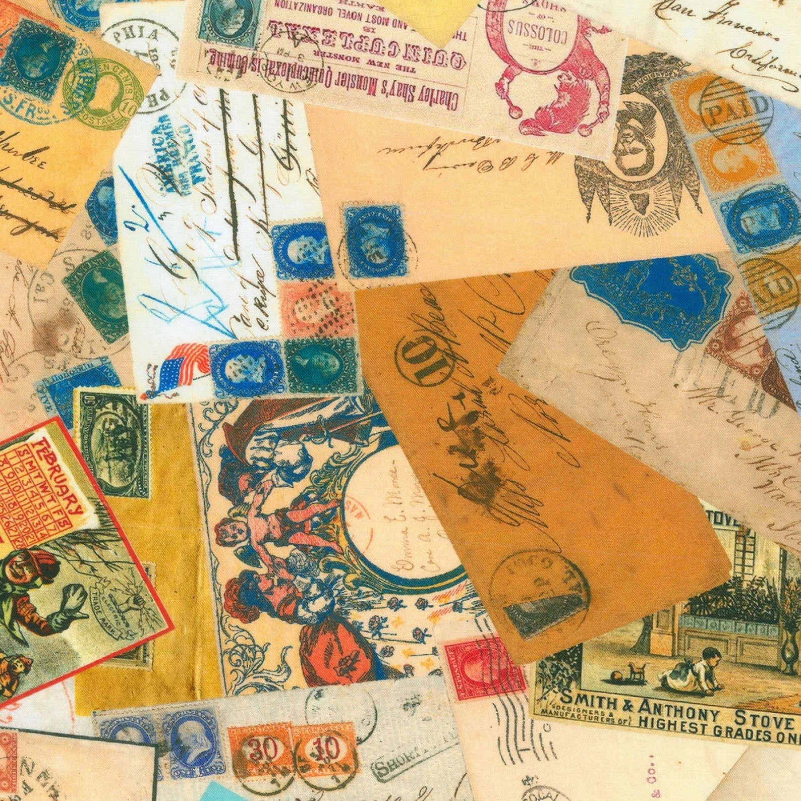 Library of Rarities Antique Postcards novelty quilting fabric by Robert Kaufman