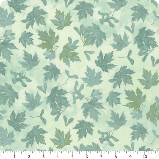 Stonehenge Autumn Splendor lite teal leaves blender quilting fabric by Northcott