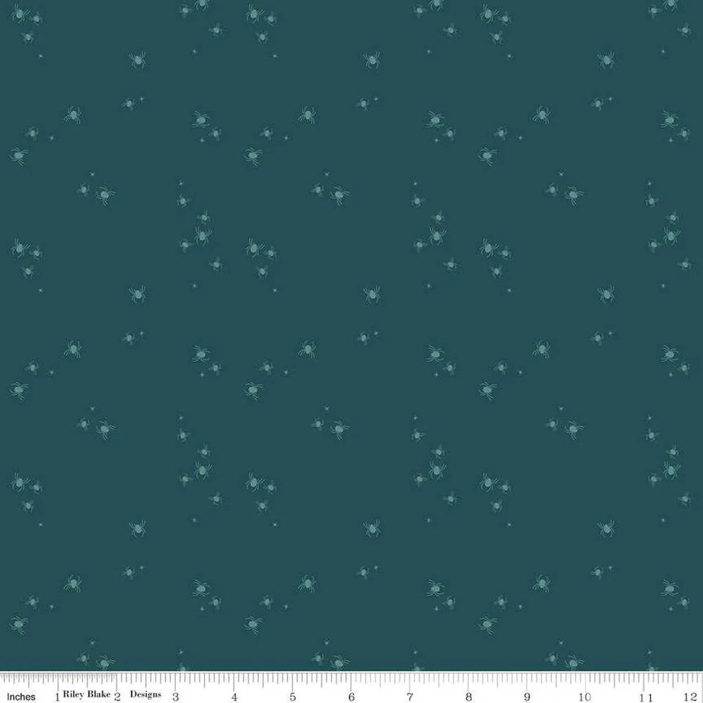 Little Witch Spider Dots Jade Halloween quilting fabric by Jennifer Long for Riley Blake