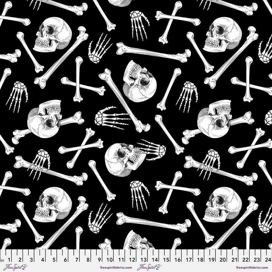 Scaredy Cat Skeletons Black Halloween quilting fabric by Rachel Hauer for Free Spirit