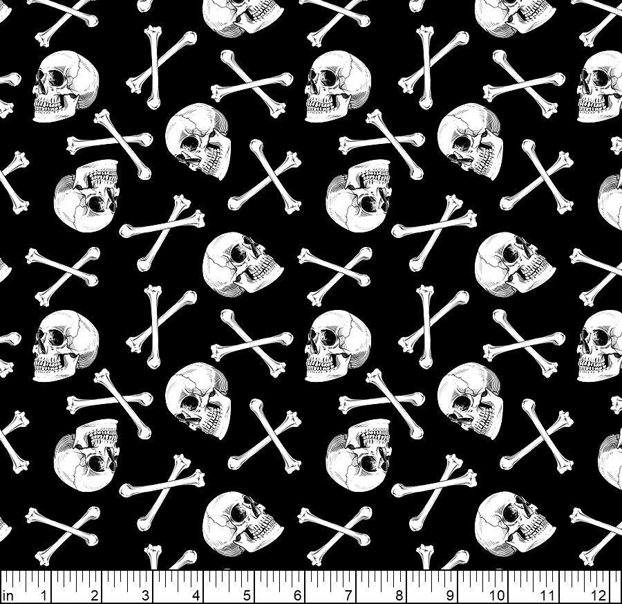 Scaredy Cat Crossbones Black Halloween quilting fabric by Rachel Hauer for Free Spirit