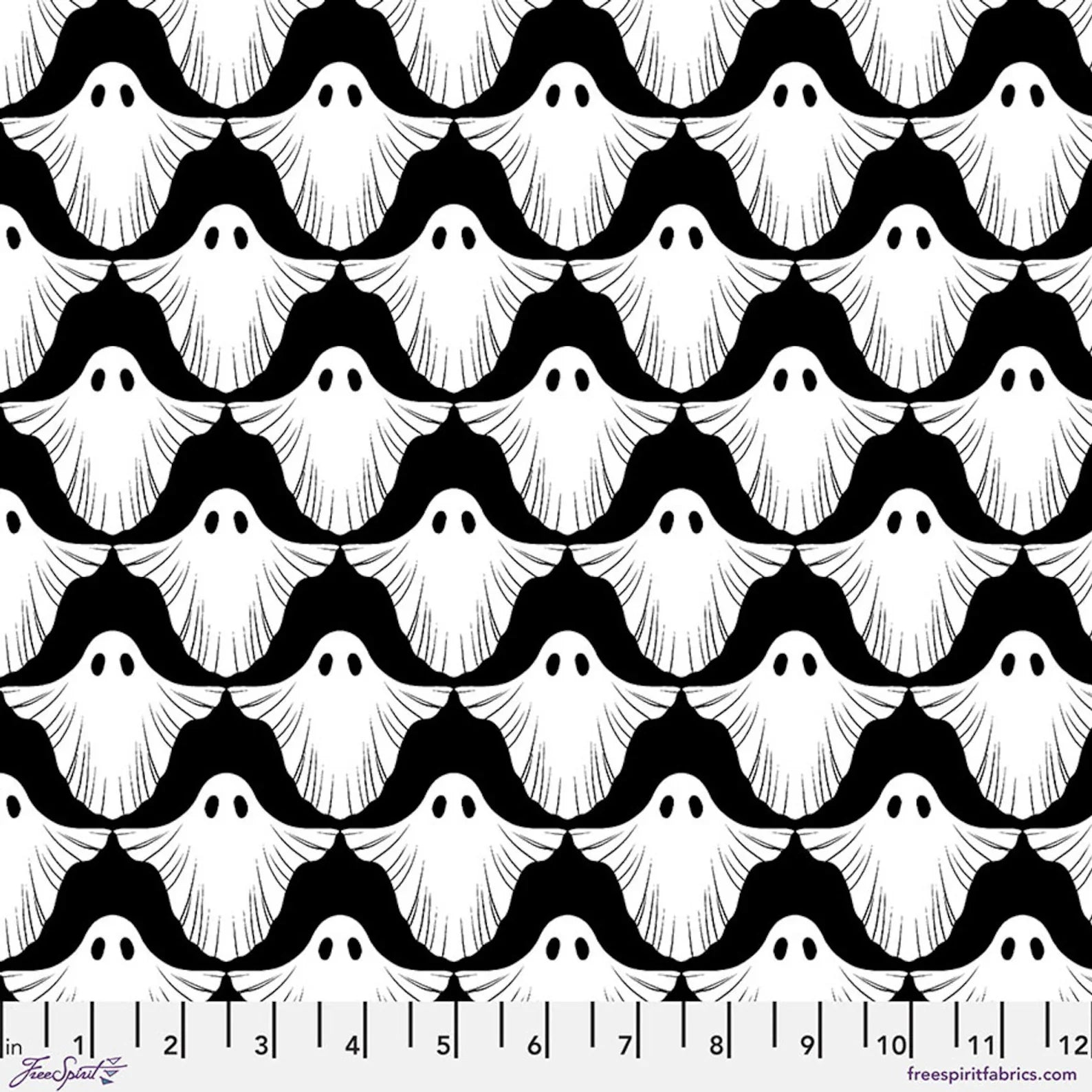 Scaredy Cat Boo Black Halloween quilting fabric by Rachel Hauer for Free Spirit
