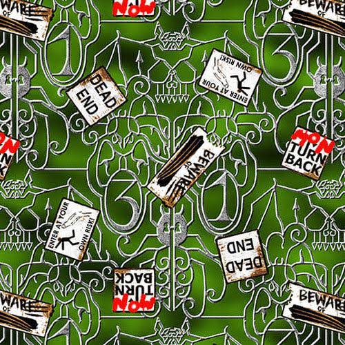 Creepy and Kooky Green Halloween quilting fabric by Blank Quilting