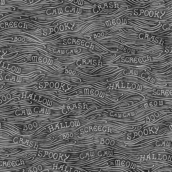 Spooky Hallow Black Words Halloween quilting fabric by Maywood