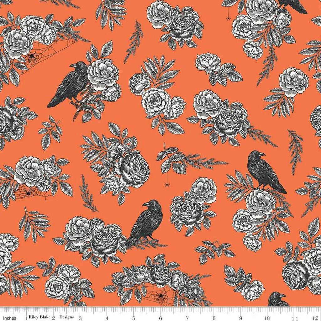Sophisticated Halloween Orange Floral quilting fabric by Riley Blake