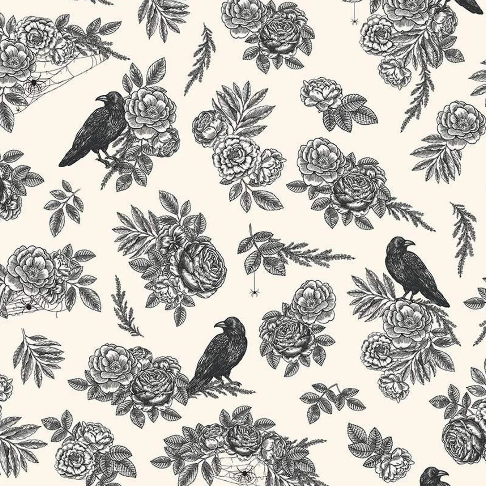 Sophisticated Halloween Cream Floral quilting fabric by Riley Blake