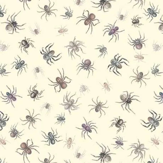 Creepsville Cream Spiders Halloween quilting fabric by Quilting Treasures