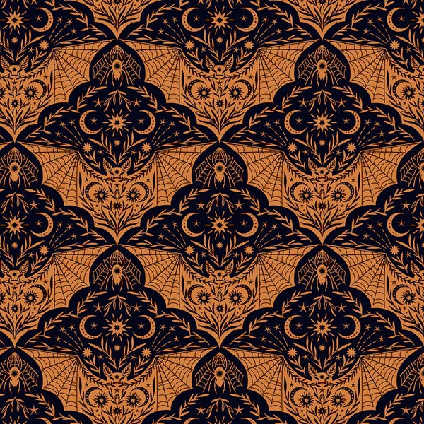 Cast A Spell Orange Black Halloween quilting fabric by Lewis and Irene