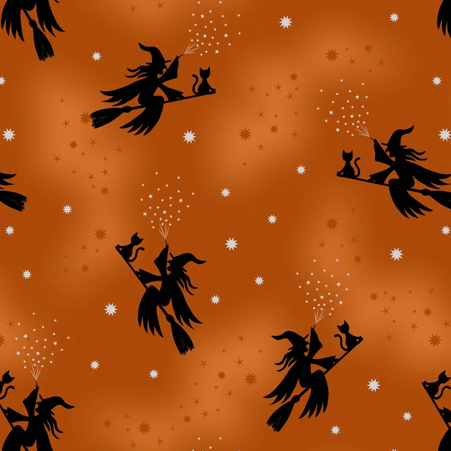 Cast A Spell Witches Orange Black Halloween quilting fabric by Lewis and Irene