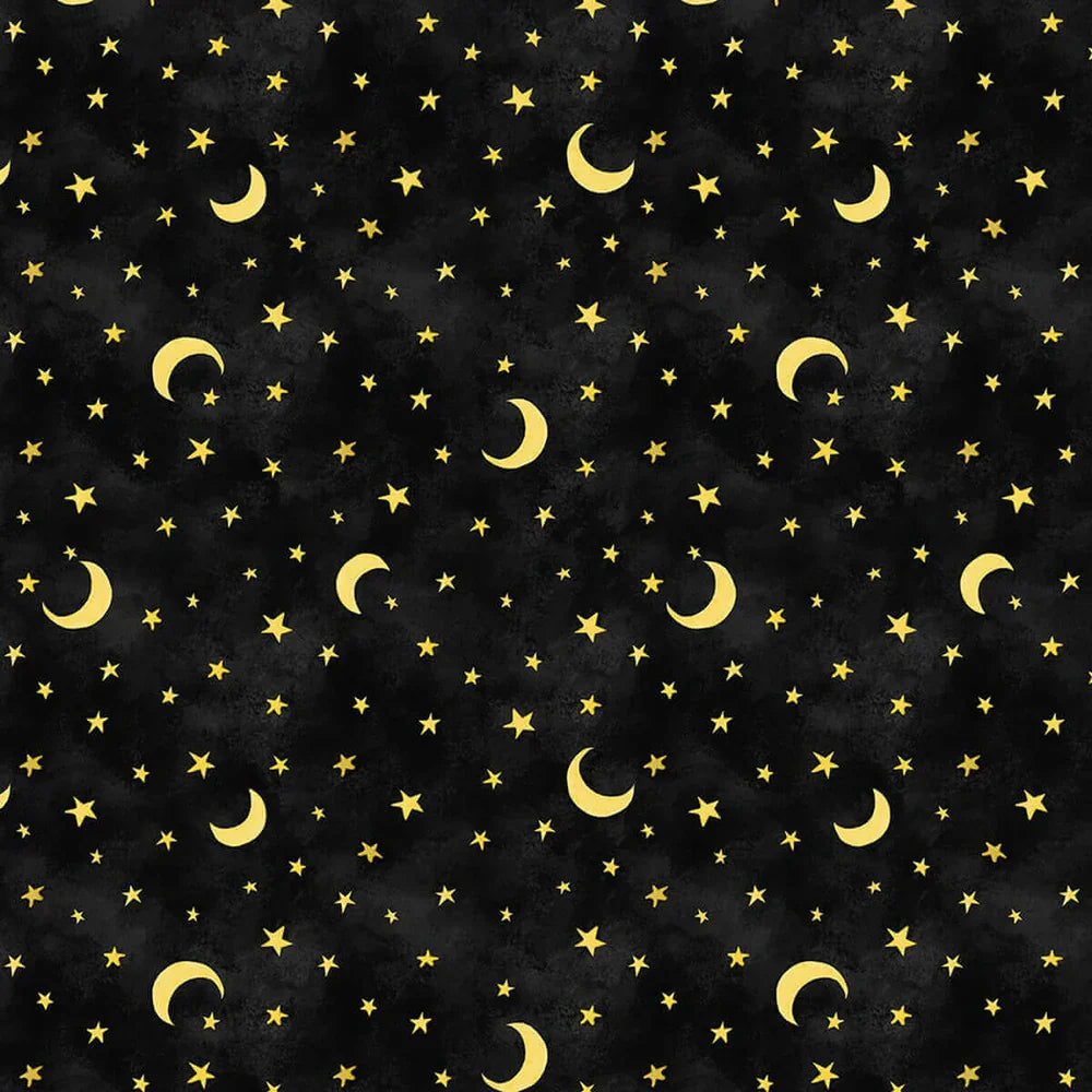 The Boo Crew Black Moons and Stars Halloween quilting fabric by Wilmington Prints