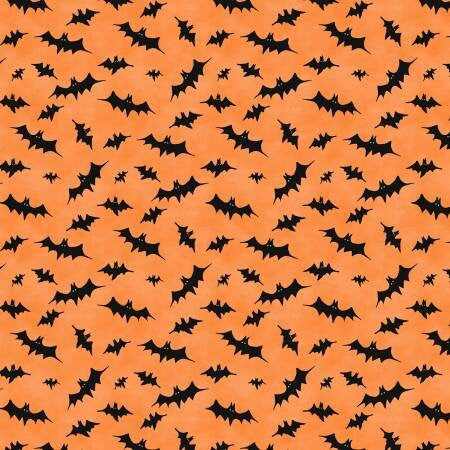 The Boo Crew Orange Bat Toss Halloween quilting fabric by Wilmington Prints