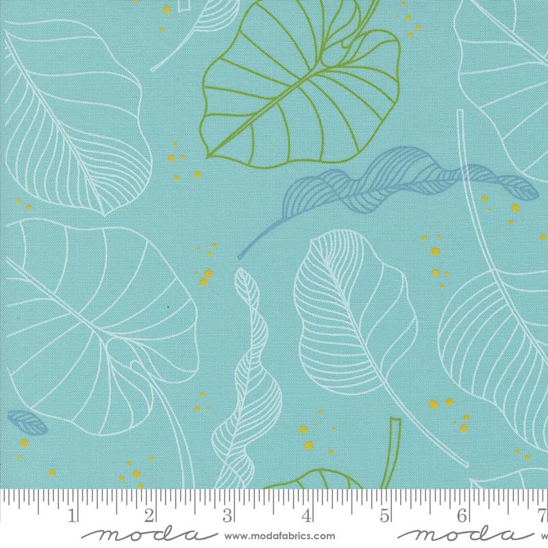 Olive You Spray Teal Leaves quilting fabric by Zen Chic for Moda
