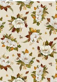 Oh My Gourd Flower Toss White quilting fabric by Wilmington Prints