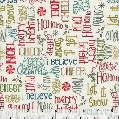 A Very Terrific Christmas White Words 45" wide fabric per yard