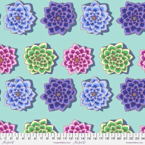 Free Spirit Kaffe Fassett Shadow Flower Aqua quilting fabric