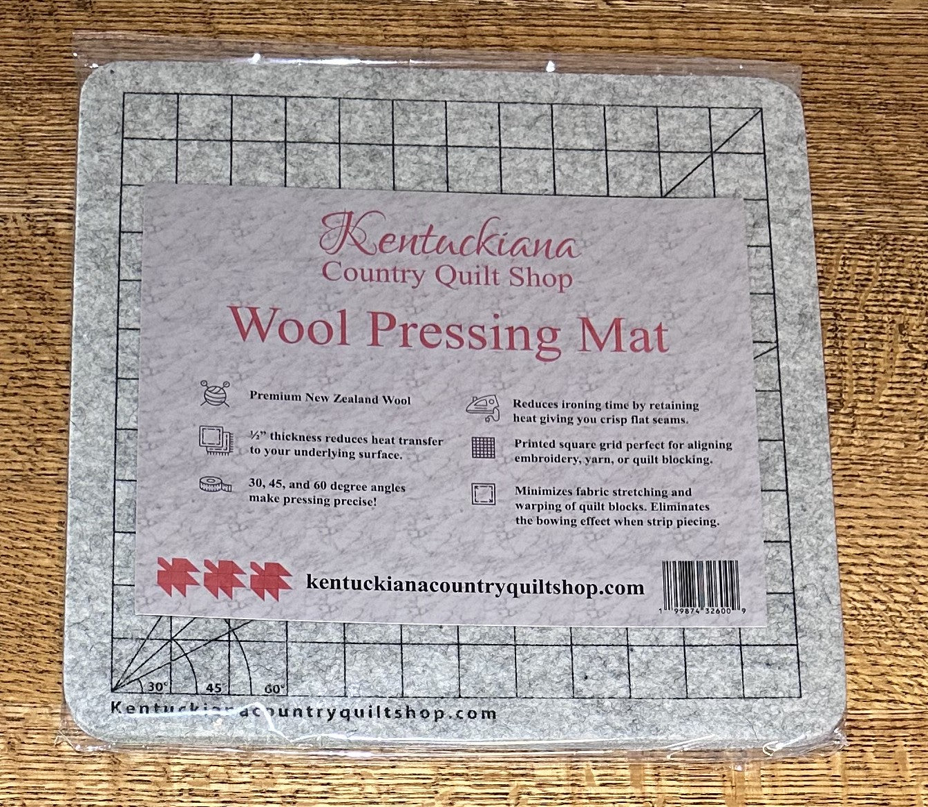 13 1/2" Square New Zealand Wool Pressing Mat - Grid Printed