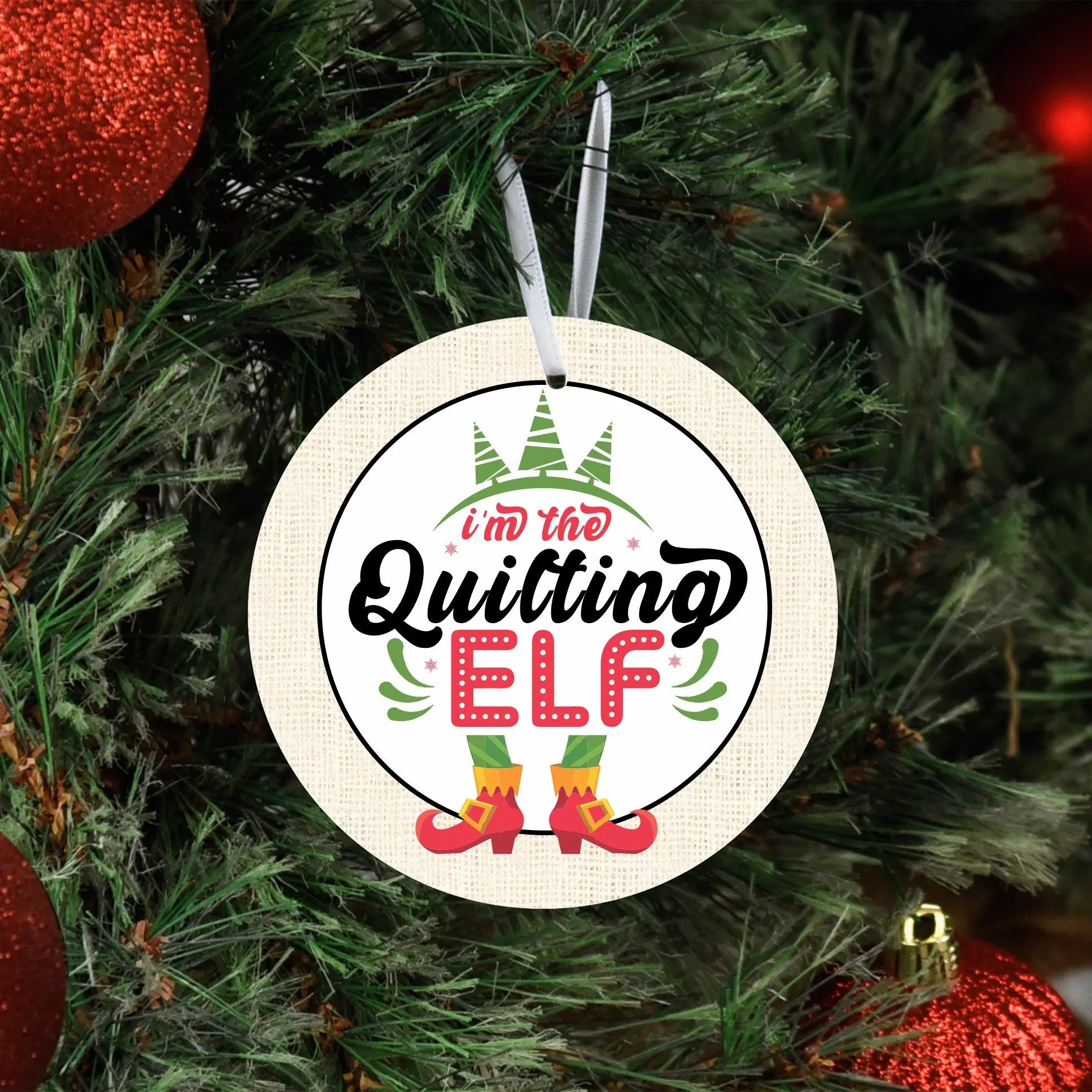 I'm the Quilting Elf Metal Ornament - Linda's Electric Quilters