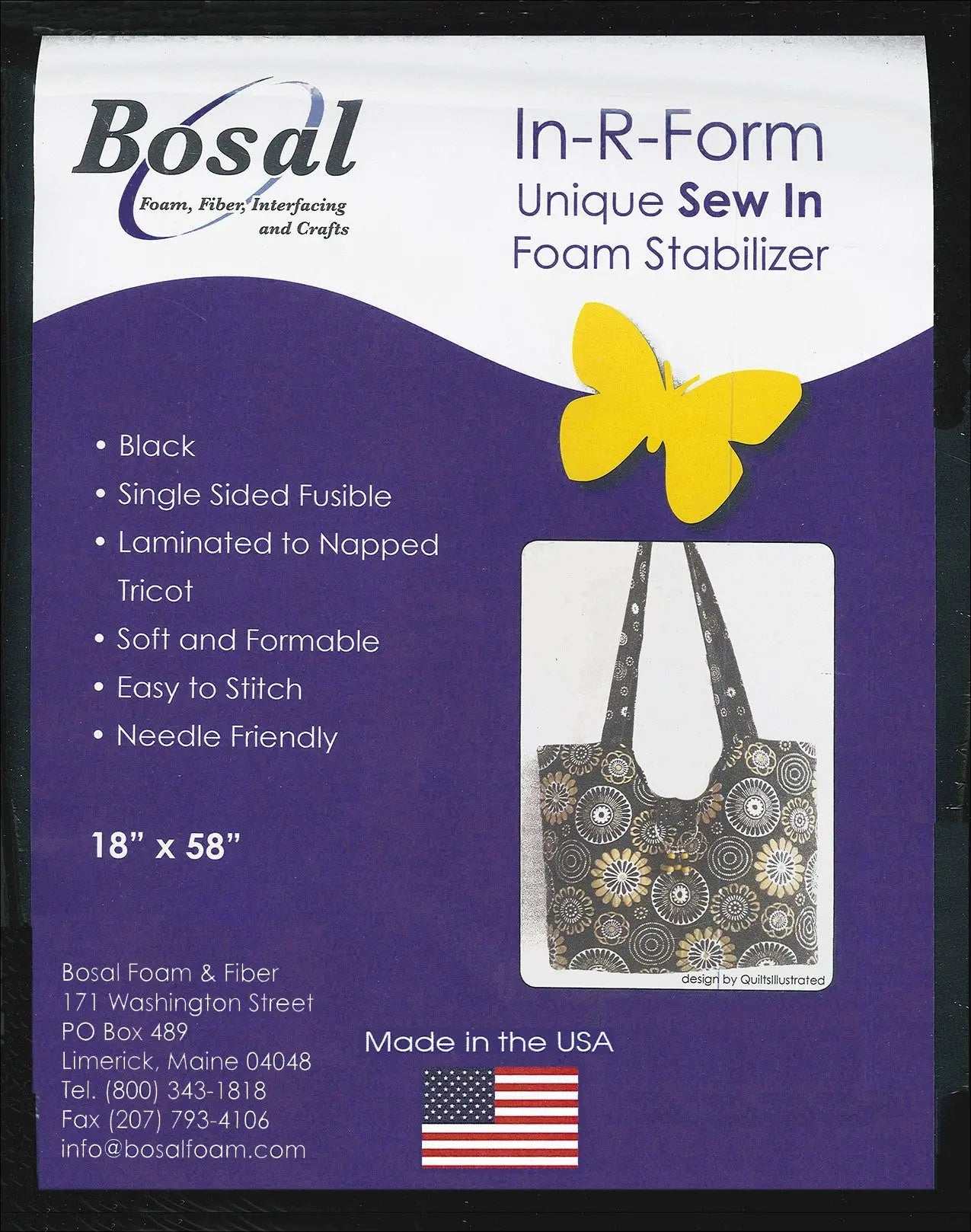 In-R-Form Single Sided Fusible Foam Stabilizer Black 58in x 18in - Linda's Electric Quilters