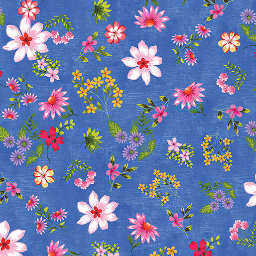 Inspired Blooms - Blooms and Buds - Dark Blue 44" / 45" Fabric Per Yard