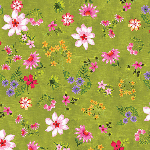 Inspired Blooms - Blooms and Buds - Dark Green 44" / 45" Fabric Per Yard