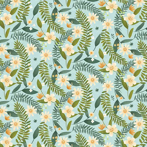 Into the Woods - Fern Flower - Sky 44" / 45" Fabric Per Yard The Fabric Company